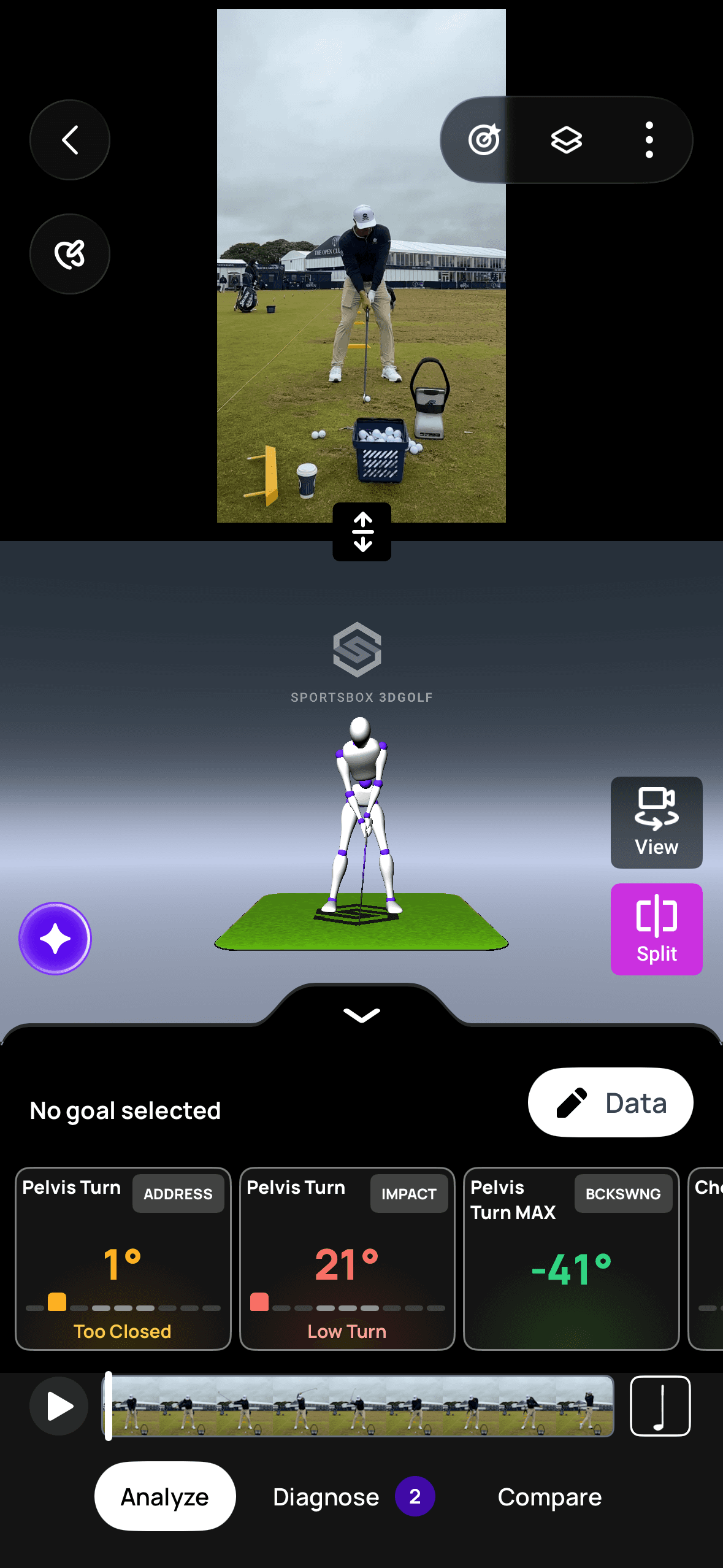 Náhled aplikace Sportsbox AI s 3D analýzou golfového švihu